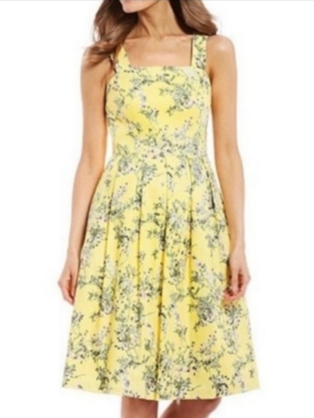 Alex Marie Yellow Floral Square-Neck Midi Dress Size 16